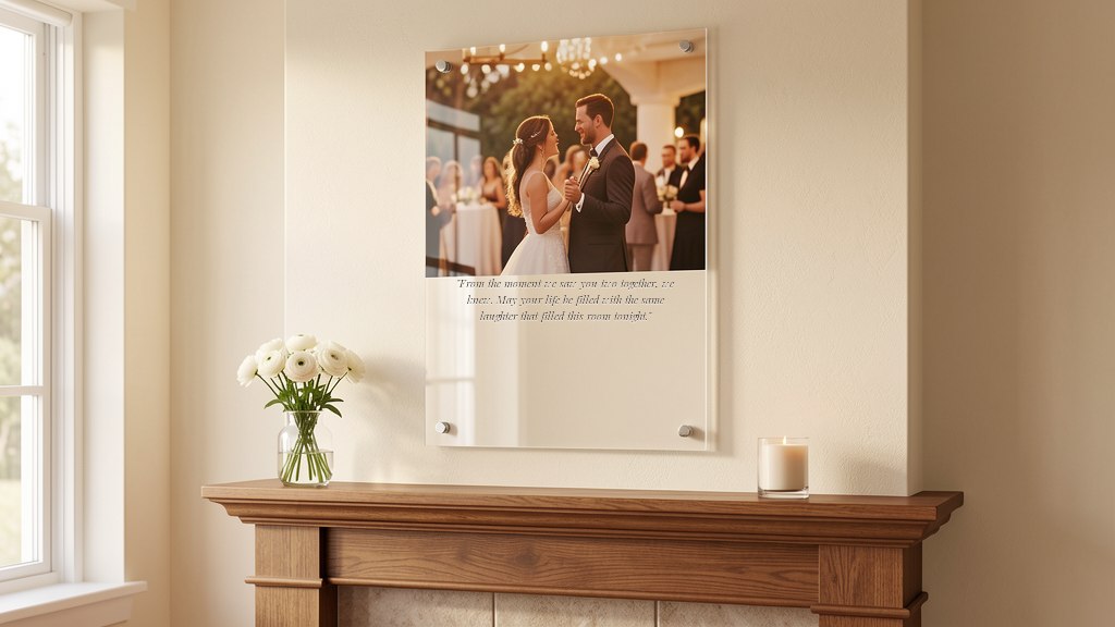Wall display shown at room scale on a mantel